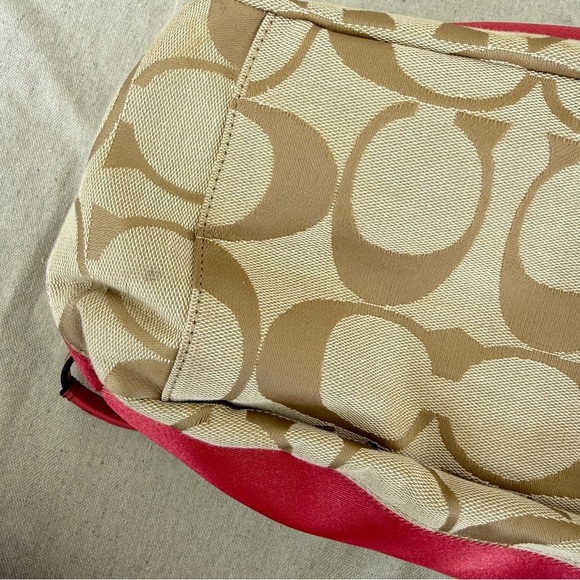 Coach Signature Khaki Canvas & Pink Leather Large Diaper Bag  Tote F19202 - Picture 6 of 16